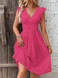 New Lotus Leaf Sleeve Elegant Thin V-Neck Women's Fashion Fashion Hollow Dress Dress