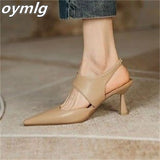 Temperament Baotou stiletto sandals women's 2025 summer new women's shoes wear one word with pointed toe high heels women 211-1-Outfit