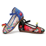 Zingj Heels Single Shoes Ethnic Wind Contrast Color Canvas Retro Embroidered Cloth Shoes With Women's Shoes Spring And