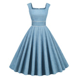 De Cockail Summer Solid Midi Dresses Women Fashion Elegant 50s 60s Chic Sleeveless Rockabilly Pin Up Sundress Female