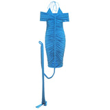 Summer New Women's Solid Color Sexy French V-Neck Hanging Neck With Folded Bag Hip