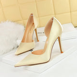 Zingj Fashion And Simple Banquet Sexy Side Hollow Out High Heel Thin Heel Shallow Pointed Silk Women's Singles