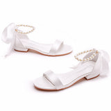 Cm Square With Shallow Mouth With Sandals Ivory White Silk Satin Bridal White Beads Tied Sandals To The