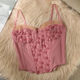 SummerWomen Retro Sweet Strap Tank Camis Corset Crop Tops with Built In Bras Chic Woman Tanks Camisoles Slim Crop