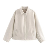 Autumn Women's Fashion Three-Color Solid Color Zipper Wool