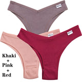 3Pcs Cotton Panties Women's Underwear G-string Comfortable Casual T Back Female V Shaped Waist Thong Intimate