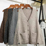 Pocket Knitted Sweater Vest Women Plus Size Loose Single-breasted Sleeveless V-neck Solid Color Sweater Vest Femal