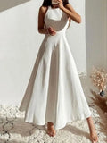 Summer Women Sleeveless Halter Sexy Backless Criss-cross Dress Women Waist Solid Evening A-Line Dress Elegant Long