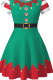 Snowman Print Christmas Women 2023 New Short Sleeve Elegant Vintage Party Xmas Dress Robe Femme Casual Femal