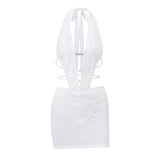 Zingj Women's Wear Spring 2024 New Sexy Hollow-Out Cardigan Hot Girl Tie Lace Wrap Hip Dress Woman- Outfit