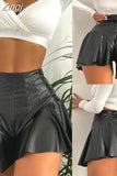 2023 Women Sexy PU Lether Shorts Skirts High Waist Soild Color Shorts Party Clubwear Summer Fashion A-Line Mini