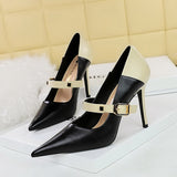 Zingj Retro High Heels Women's Shoes Ultra High Heel Light Tip Color One Word Belt Women's Single