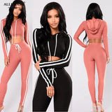Piece Set Fitness Casual Tracksuit Women Side Striped Hoodies Cropped Tops and Pants Jogger Two Piece Outfits Chandal Mujer