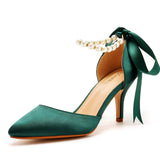 Cm Medium Heel Sandals Fine Heel Water Drill Beaded Sandals Simulation Silk Wedding Banquet Dress Shoe Tips Sandals