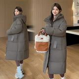 2024 Winter New Thickened Loose Long Knee Cotton-Padded Coat Korean Version Of Student Hooded Large Pocket Cotton-Padded Coat-Outfit