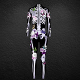 2025 Halloween Women's Body Bone Print Party Cosplay Tight Jumpsuit