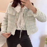 New Fashion Korean Chic Vintage Tweed Woolen Jacket Coat Women Autumn Single Breasted Plaid Tassel Office Lady