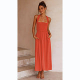 Zingj 2023 Sexy Outback Solid Color Cotton And Linen Collar Sling Dress