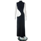 Black Mock Neck Tank Side Cut Out Maxi Dress-Outfit