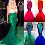 Women Girl Mermaid Halloween Cosplay Costume Fancy Party Tail Maxi Skirt Sparkle Sequins Long Dress Tail