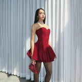 Sequin Strapless Puff Skirt Mini Dress- Outfit