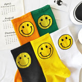 Women's Socks Big Smile Face Mid-calf Length Media Corta Crew Female Cotton Sock Couple