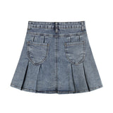 Clothing Denim Half Body Skirt Vintage Blue High Waist Casual Fashion Baggy A Word Pleated Short Skirt Ladies