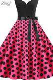 Women Dot Print Dress Summer Sexy V-neck Sleeveless Elegant Vintgae Party Dress Vestidos S~3XL Robe