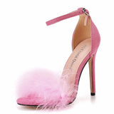 Feather High-Heeled Sandals 45 Yards 46 Yards Pink Light Mouth With Fish Mouth High Heel Sandals