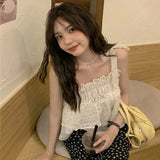 Women Polka Dot Ruffles Korean Style Sweet Summer Crop Top Lovely All-match Casual Chic College Holiday Romance