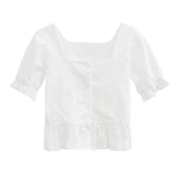 Shirts Women Summer Short Sleeve Square Collar Ruffles Crop Top Chic Fashion Korean Style Casual Womens Ulzzang