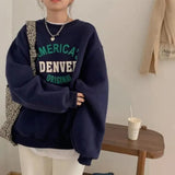Vintage Round Neck Letter Embroidered SweatshirtOutfit