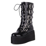 Style Rion Rivet Middle Cylinder Knight Boots 2025 Autumn And Winter New Thick Bottom High With Belt Buckle Size 43 Women