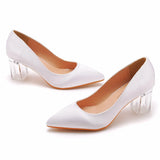 Square Transparent Heel Pointed Shoes Dance Party Bridal Dress Shoes Silk Silk Dress Dress Long Dress