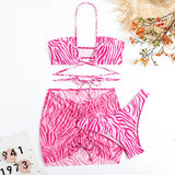 2023 New Striped Print Drawstring With Three-Piece Swimsuit Bikini
