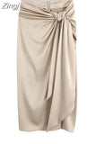 Knotted Long Skirt Women High Waist Skirt With Slit Ruched Elegant Skirts Woman Fashion 2023 Vintage Midi Split