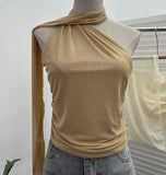 Real Shooting Mesh Ribbon Hanging Neck Folded Sleeveless Top Babes Two-Wearing Design Wrapping Bras