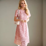 Summer Dress New Korean Style Temperament Lace To Receive Waist And Hollow Water Melted Medium Long Dress Dress