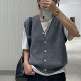 Sweater Vest Women Stretchy Simple Basic Daily V-neck Solid Open-stitch Female Korean