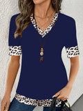 Elegant Color Print V-Neck Short-Sleeved Top Summer Women's