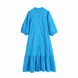 2024 New Simple And Generous Embroidered Flower Medium-Length Dress