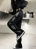 Harajuku Retro High Waist Black Sweatpants Women Fashion Loose Striped Streetwear Casual Trousers Korean All Match