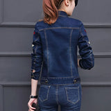 Jackets Women 2019 Autumn Flower Embroidery Vintage Female Long Sleeve Casual Coats and Top Woman Blue Short Denim