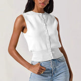 Summer New Leisure Babes Sleeveless Hollow Knitted Braided Half-Skirt Knitted Suit