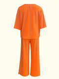 Standing V-Neck Bat Sleeve Top Sleeves Casual Trousers Set