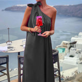 Spot 2025 Women's Fashion Satin Sleeveless Diagonal Collar Medium Long Holiday