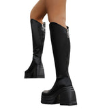Zingj Bottom British Wind Thick Heel Round Head Large Size Long Boots Female 2024 Fall High Heel Knight Boots- Outfit