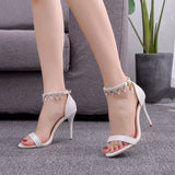 Cm High-Heeled Sandals Bridesmaid Wedding Buckle With Beaded Tuxedo Fine Heel Fish Mouth Roman