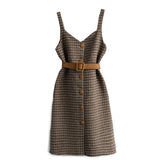 Autumn Winter Woman Long Sleeves Knitted T-shirt + Tweed Blend Plaid Dress 2 pcs sets Female Outfits Free
