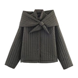 Women's Clothing 2025 New Korean Version Of Susture Loose Removable Scarf Cotton Jacket
